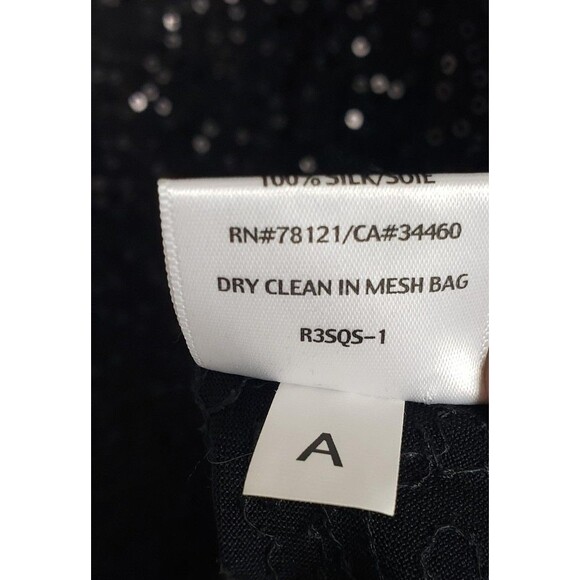 Eileen Fisher Blouse Top 2X Black 100% Silk Sequin Asymmetric Hem Party Holiday - Picture 4 of 7